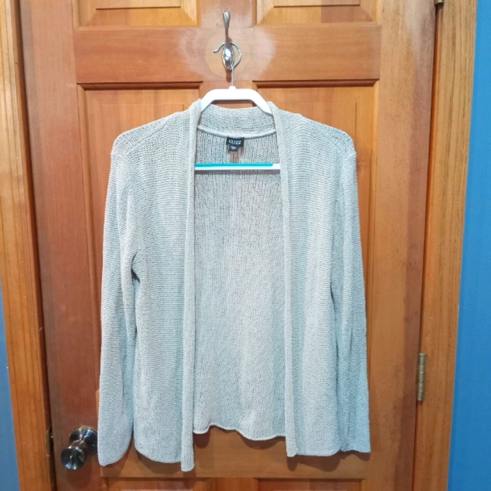 Eileen Fisher 100% knit silk cardigan sweater gray size L